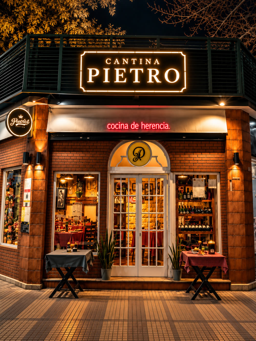 Cartel para local comercial: fachada iluminada de Cantina Pietro