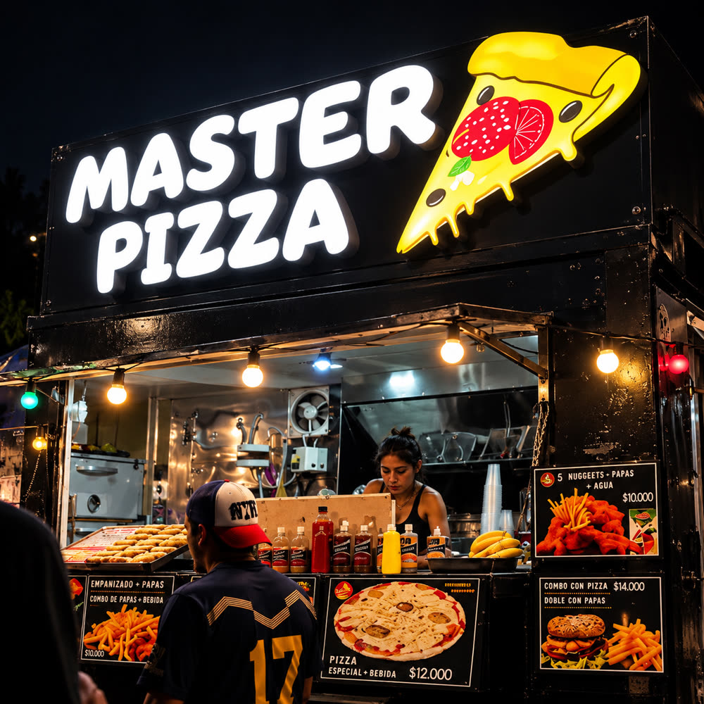 Cartel 3D iluminado de Master Pizza